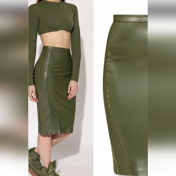 Adidas x ivy park NWT vegan faux leather wild pine green midi skirt - Picture 1 of 16